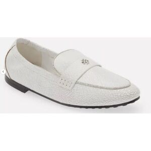 Brand new TORY BURCH sz 8.5 Ballet Loafer In Shiny White / Cognac 140881